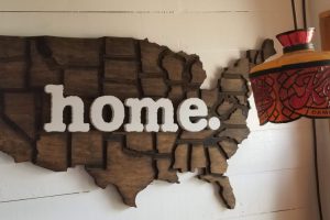 Map of the US with the word home on it